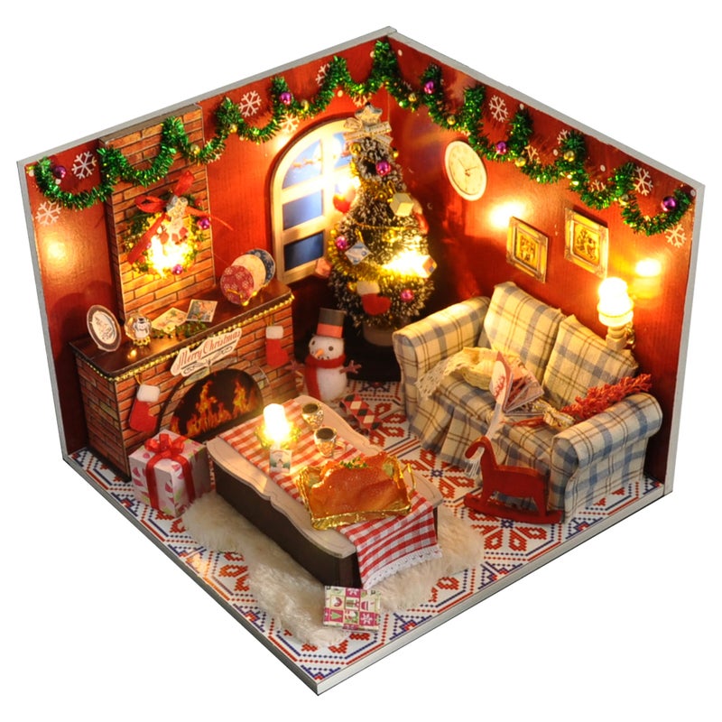 Flever Dollhouse Miniature DIY House Kit Creative Room with Furniture and Glass Cover for Romantic Artwork Gift(Dreamlink of Christmas) - Image 1